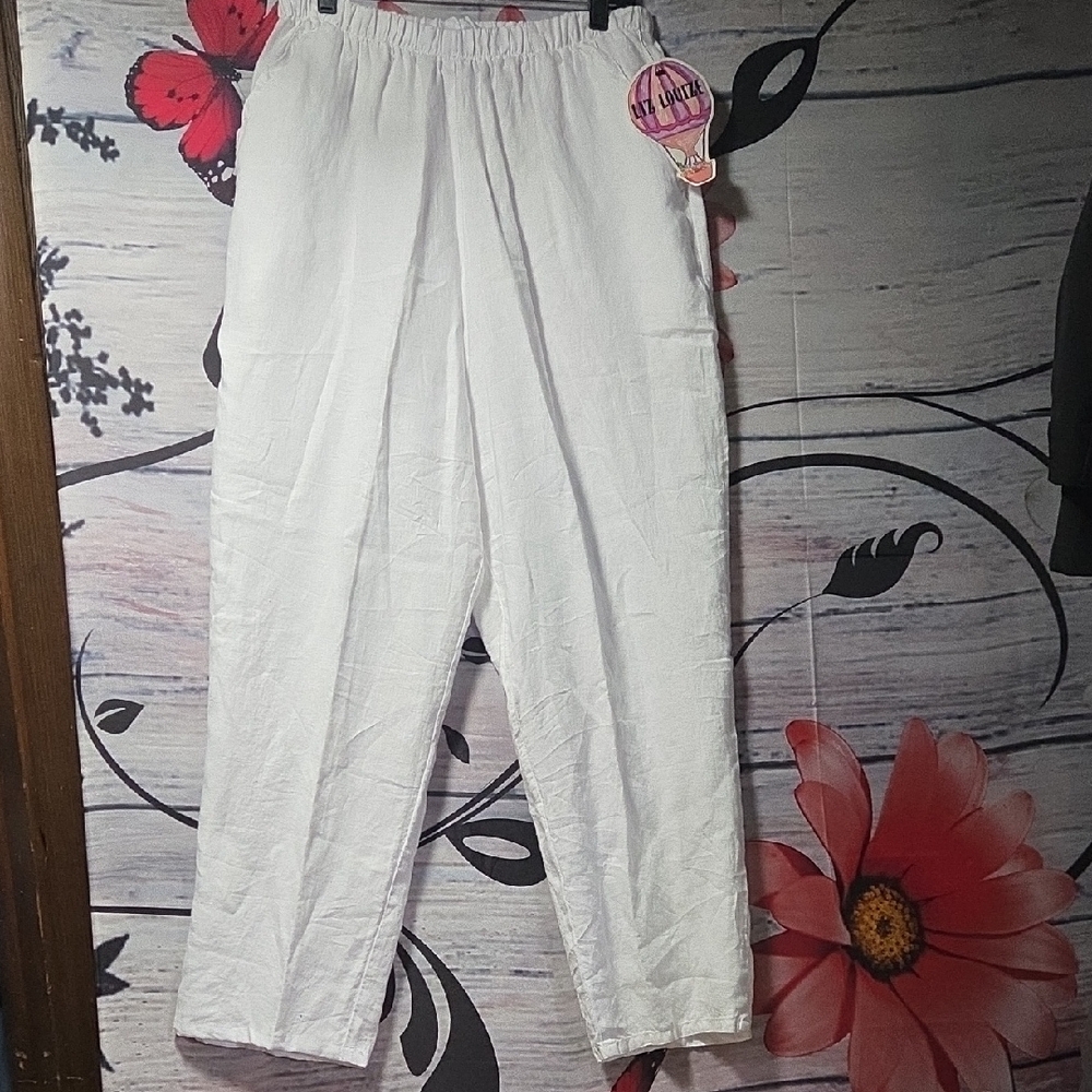 White Straight Leg Linen Pants